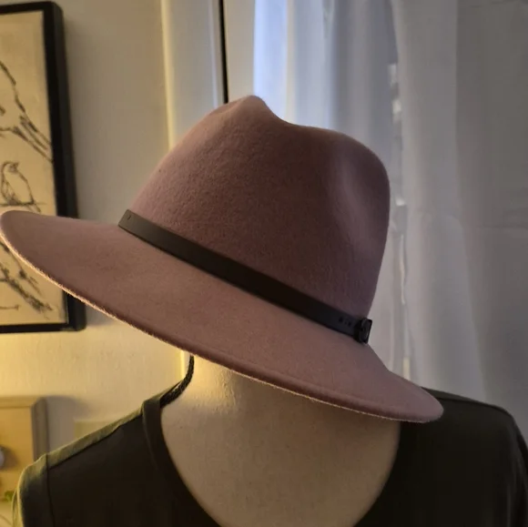 Gelso Bianco Handcrated in Italy Pink/Mauve 100% Wool Felt Fedora w/Leather Band - Picture 7 of 8
